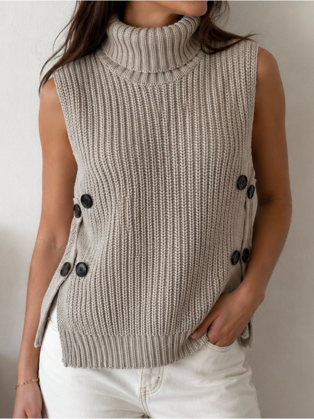 Zara Gray Sleeveless Turtleneck Sweater Vest
